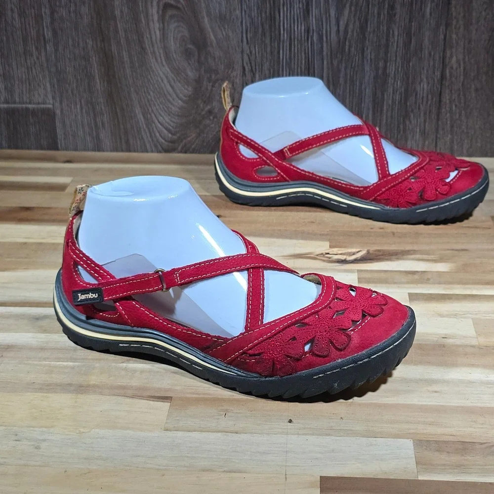 Jambu Red Floral Cutout Mary Jane Loafers - Picture 3 of 15